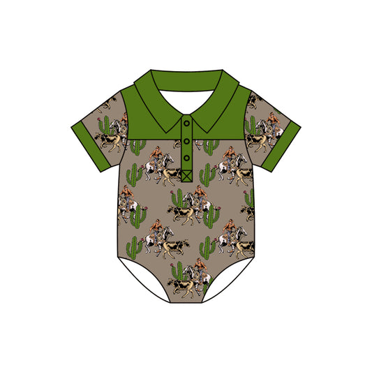 western cowboy short sleeve button romper preorder