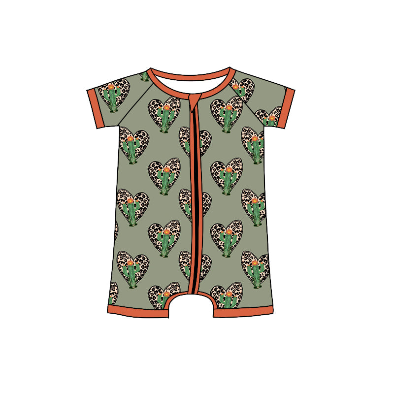 cheetah heart western cactus zip romper preorder