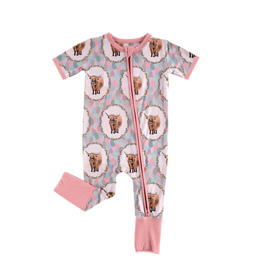 highland cow western zip romper preorder