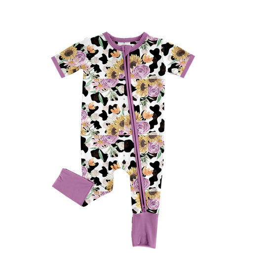 baby girls short sleeve floral cow zip romper preorder