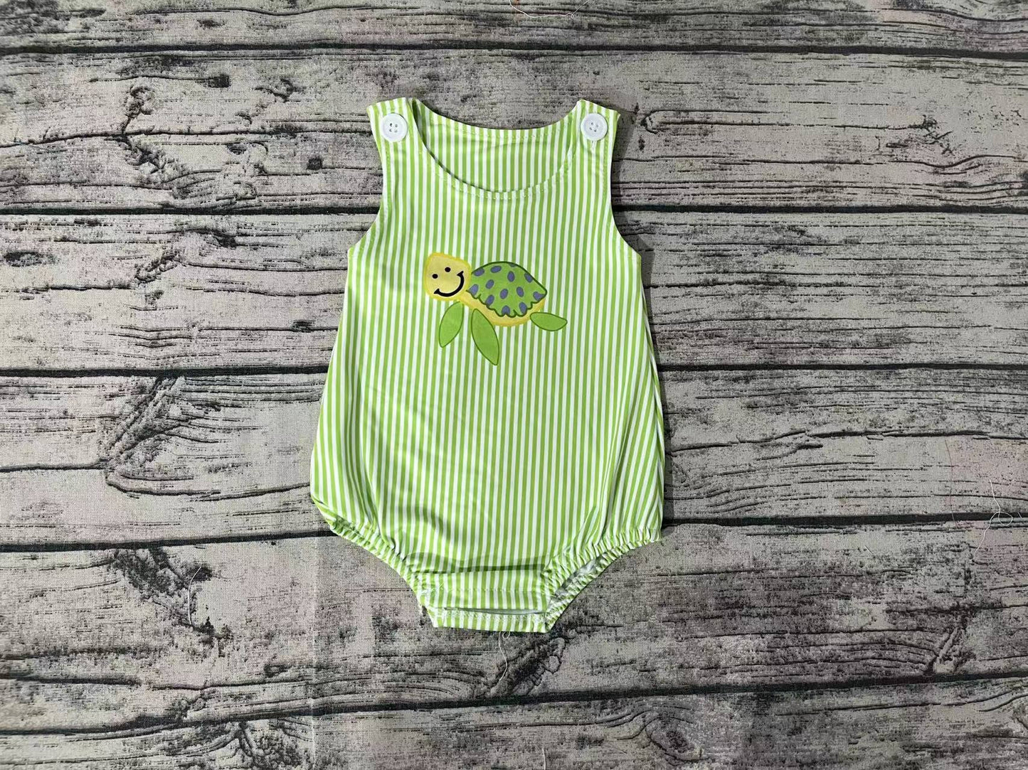 toddle boy green stripes turtle romper preorder