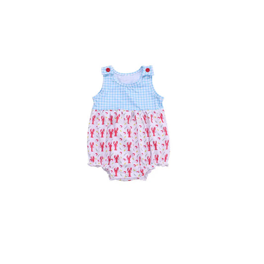 blue gingham crawfish romper preorder