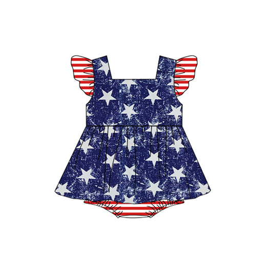 toddle baby girls red blue star july 4th romper preorder