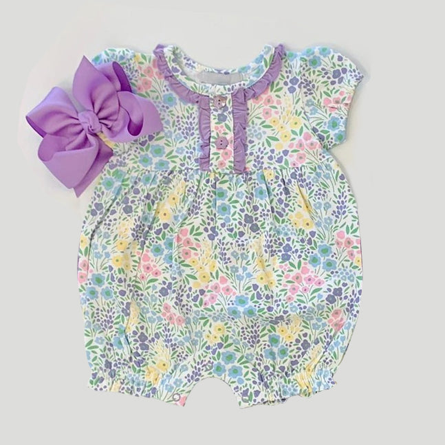 infant baby girls blue pink floral romper preorder