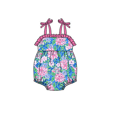 newborn blue pink floral straps romper preorder