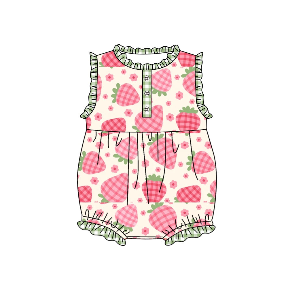 toddle baby girl pink plaid strawberry romper preorder