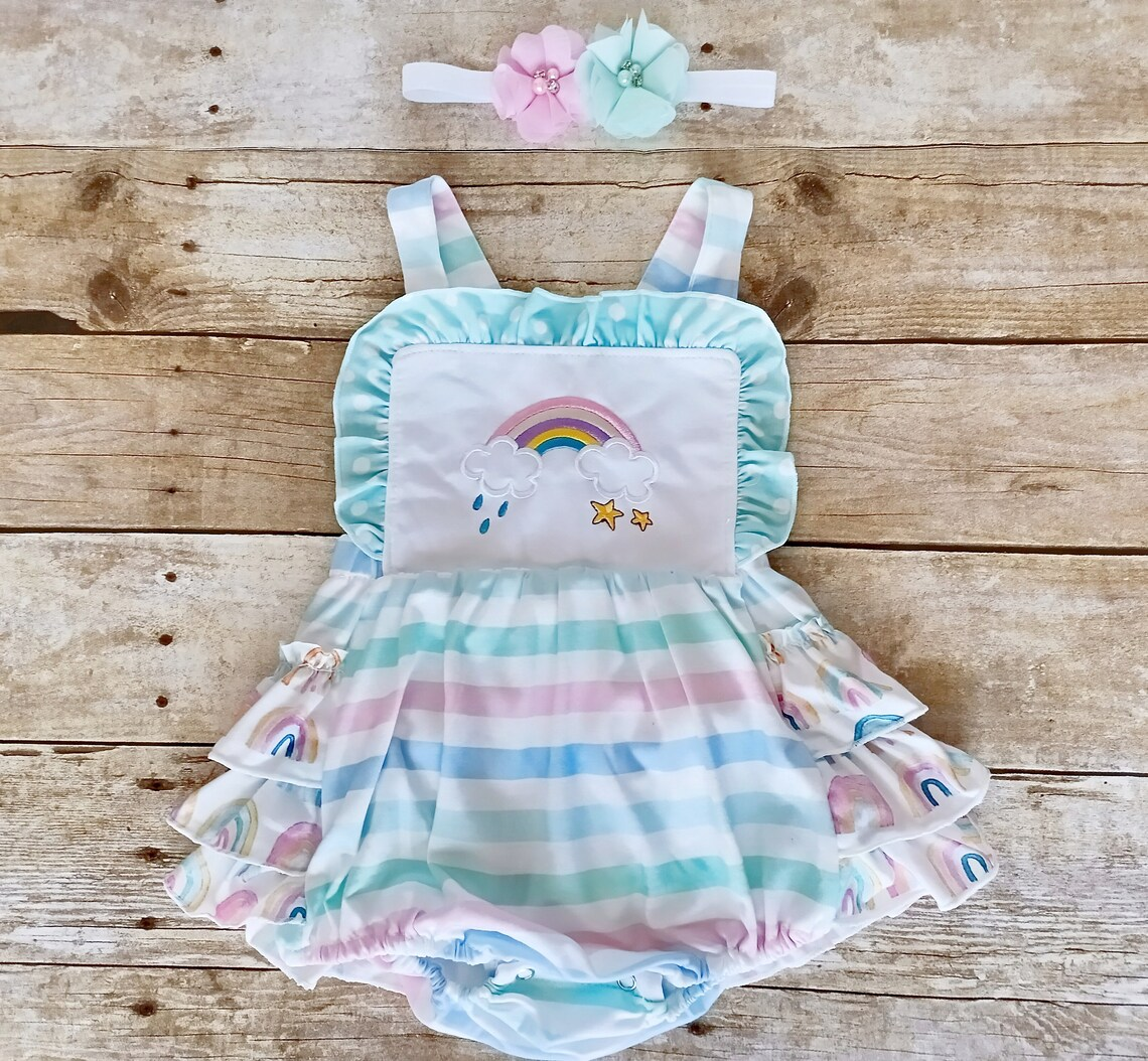 toddle baby girls rainbow cloud summer romper preorder
