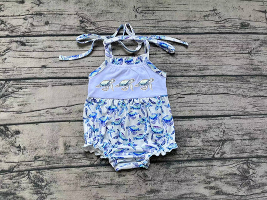 toddle baby girls embroidery sea turtle romper preorder