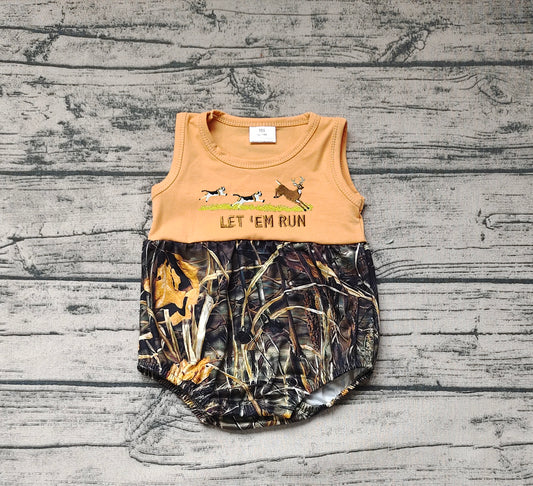embroidery reindeer dog camo romper preorder