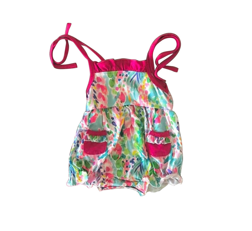 hot pink floral pocket romper preorder