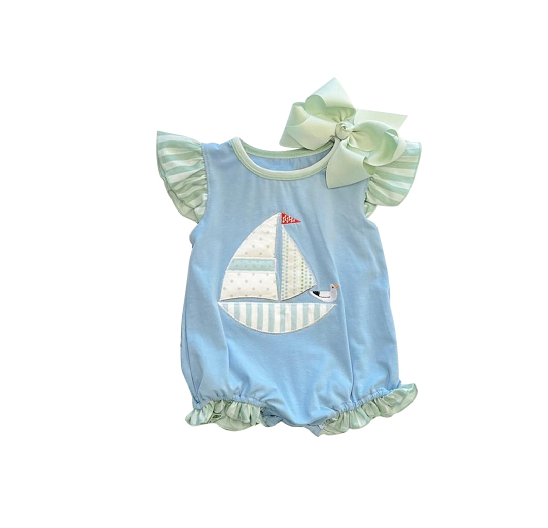 baby girls cartoon sailboat romper