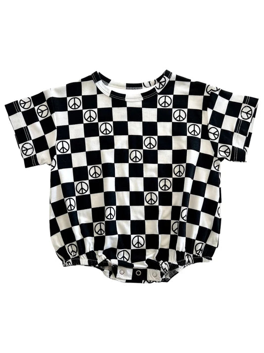 toddle baby boy black checkered short sleeve romper preorder