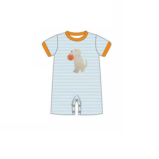 baby boy clothes khaki plaid dog pumpkin romper preorder