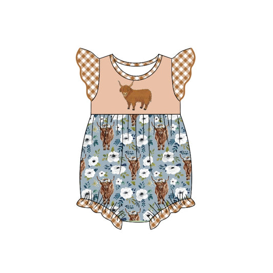 highland cow blue floral romper preorder
