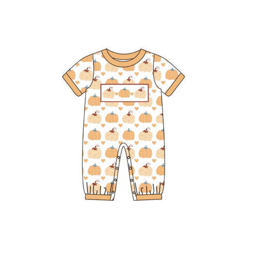 toddle baby boy three pumpkins fall season romper preorder