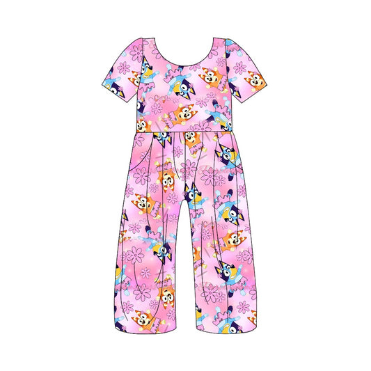toddle baby girls blue cartoon dog pink flower jumpsuit preorder