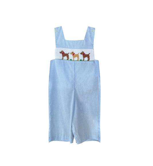 infant baby boy three dogs blue gingham romper preorder