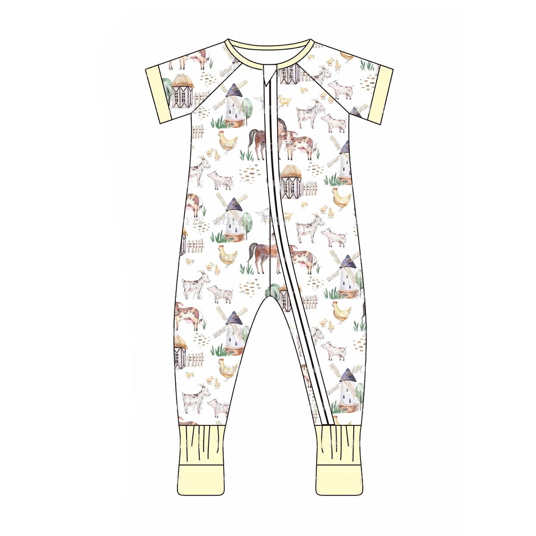 toddle baby farm horse chicken animal short sleeve zip romper preorder