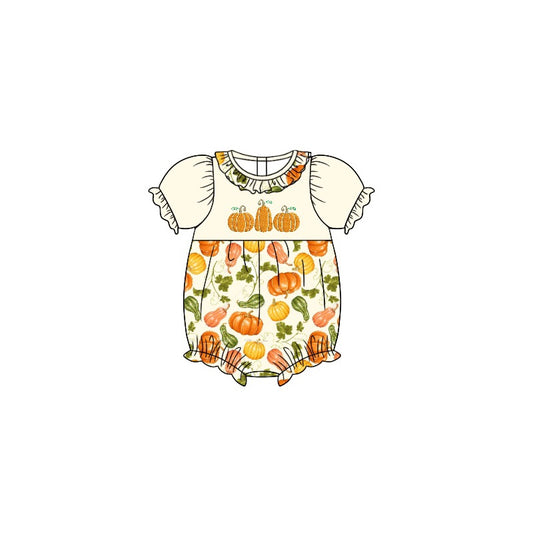 three orange pumpkin baby girl romper preorder