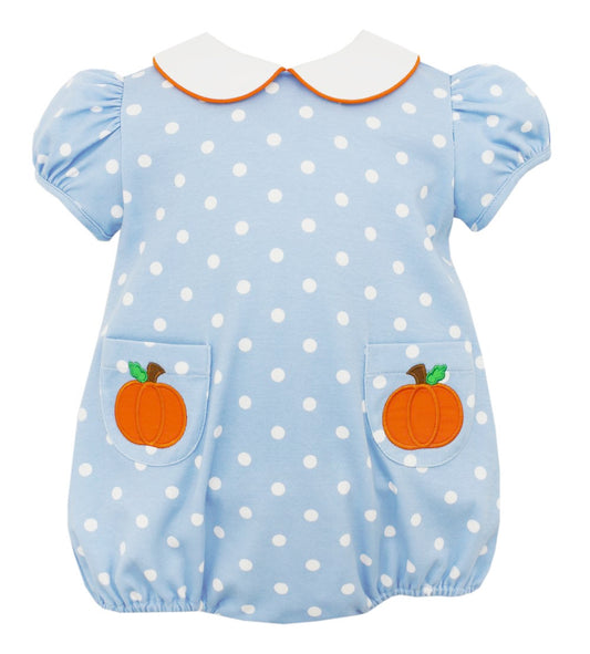 toddle baby girl blue polka dots pumpkin romper preorder