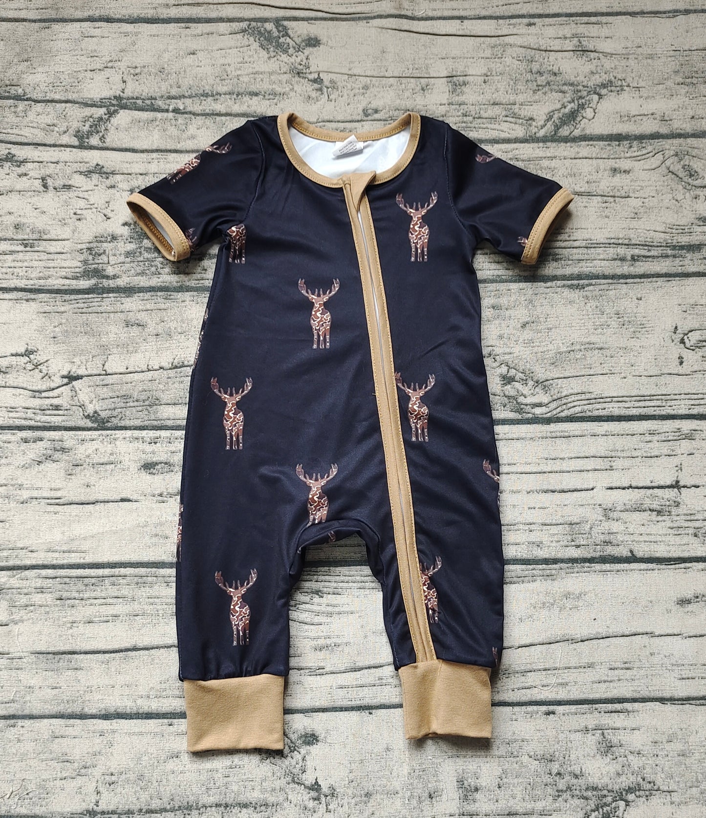 toddle baby boy reindeer short sleeve zip romper preorder