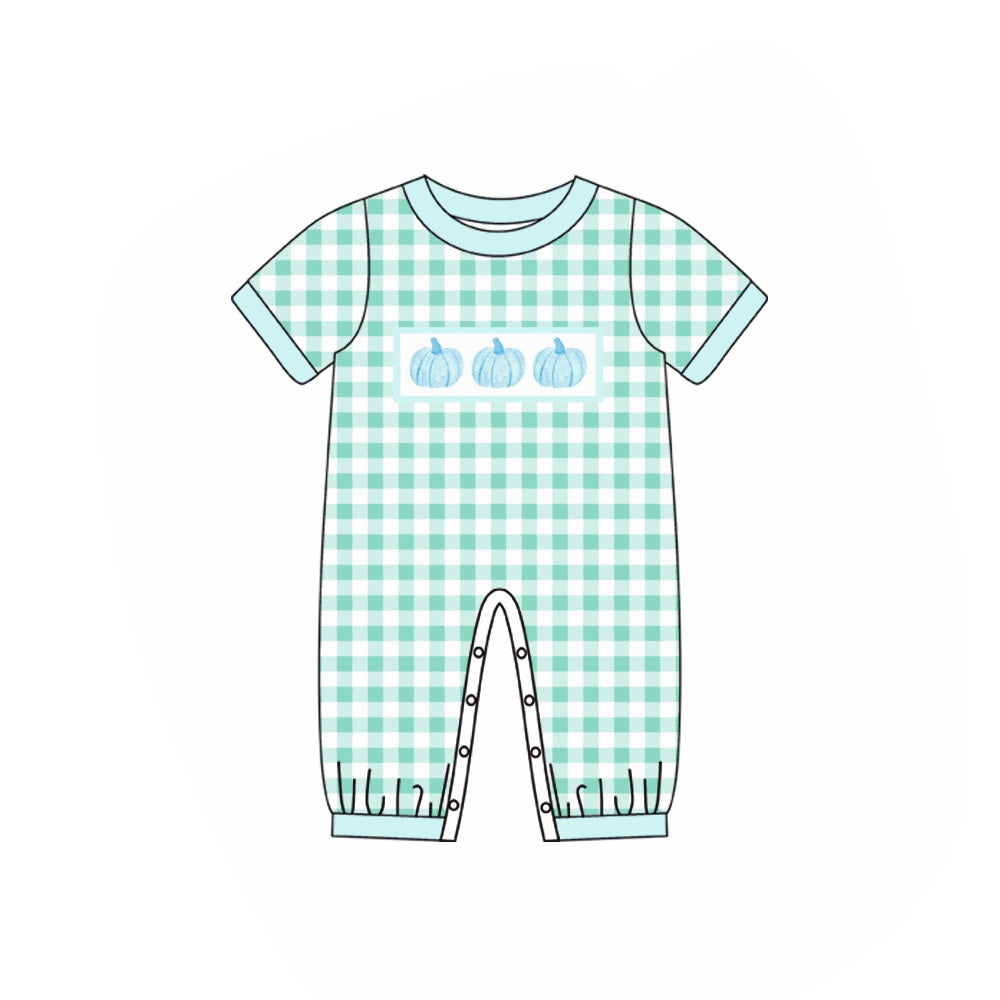 infant baby boy green plaid pumpkin romper preorder