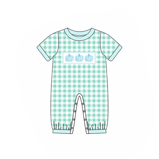 infant baby boy green plaid pumpkin romper preorder