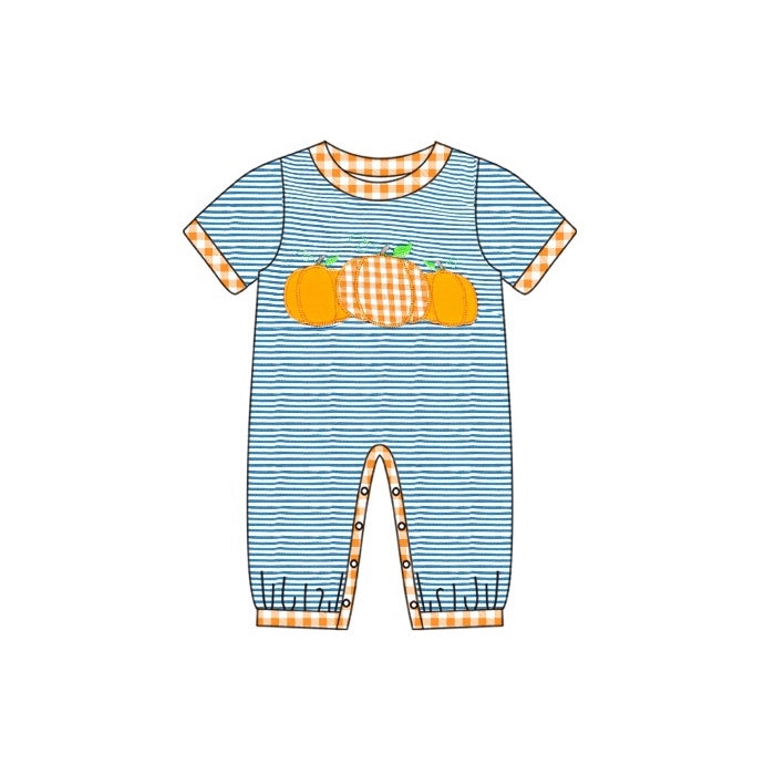 Toddle baby boy blue stripes pumpkin romper preorder