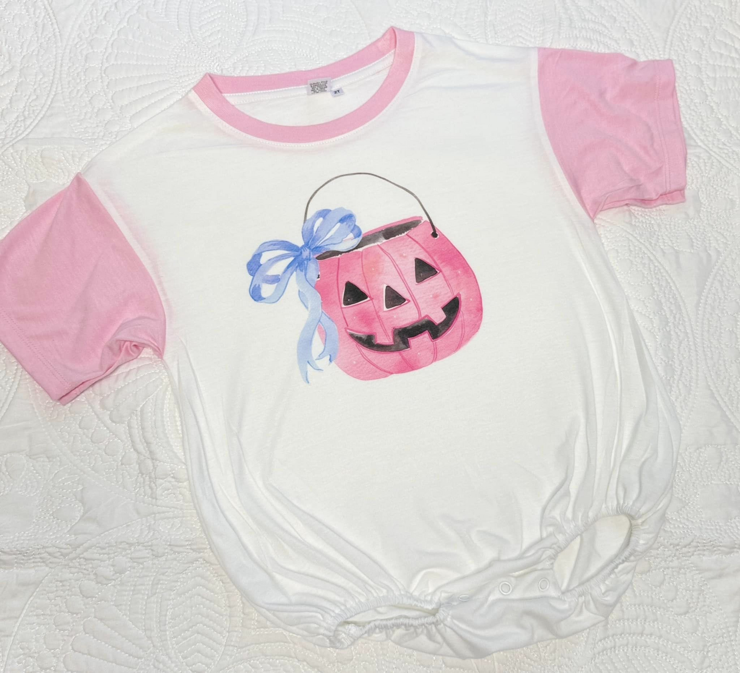 wholesale kids baby girls pink halloween pumpkin romper preorder