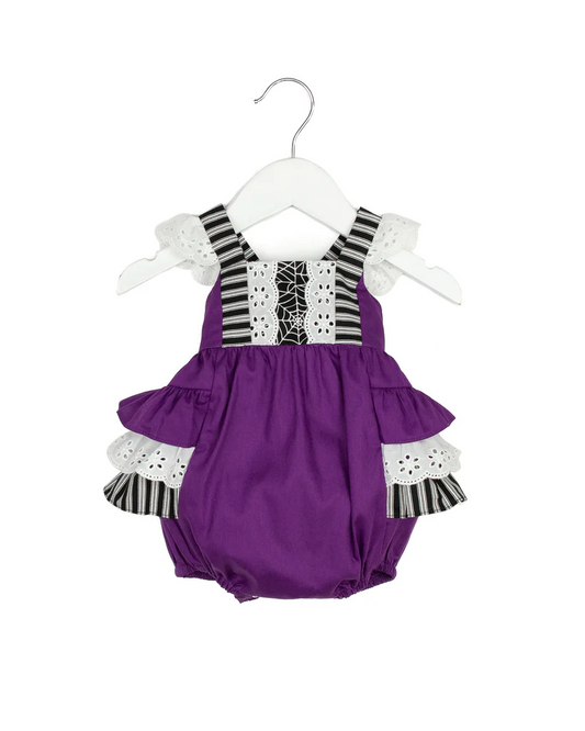 Halloween spiderweb purple bubble romper preorder