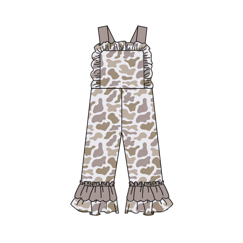 Wholesale kids clothes infant baby girl light grey camo jumpsuit preorder
