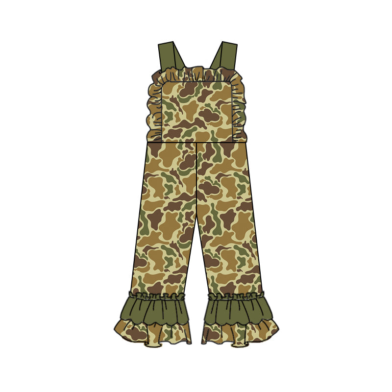 Wholesale kids clothes infant baby girl yellow brown camo jumpsuit preorder