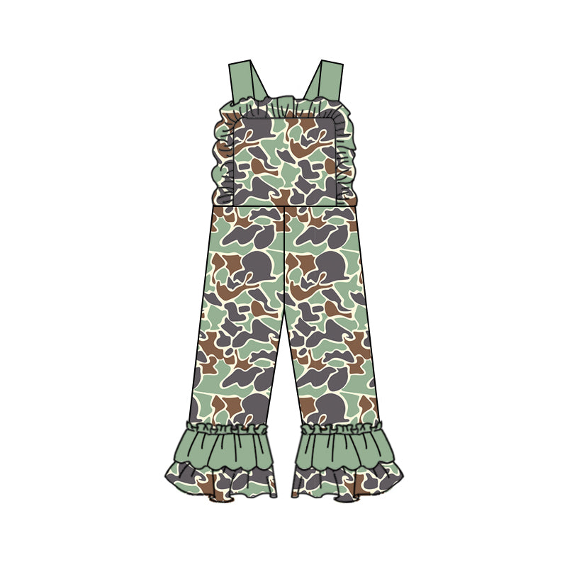 Wholesale kids clothes infant baby girl light green camo jumpsuit preorder
