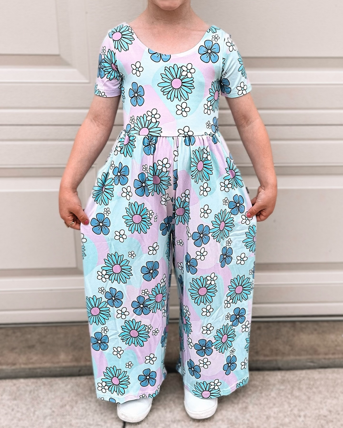 baby girls bleu floral wide leg romper jumpsuit preorder