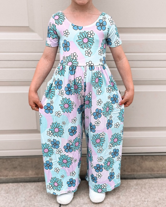 baby girls bleu floral wide leg romper jumpsuit preorder
