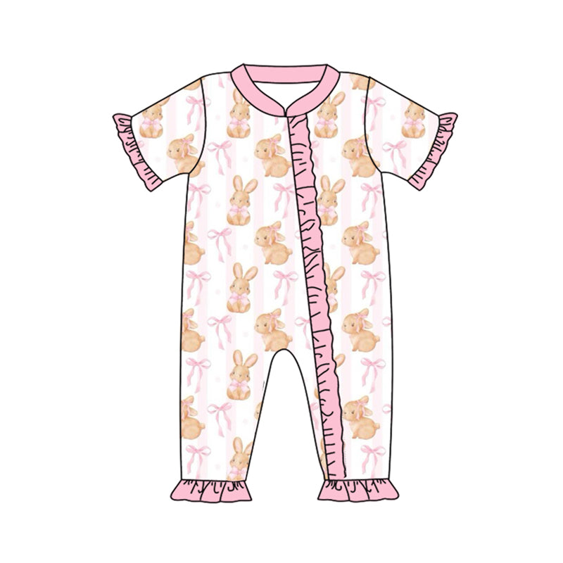 Cute Easter bunny pink bow zip romper preorder