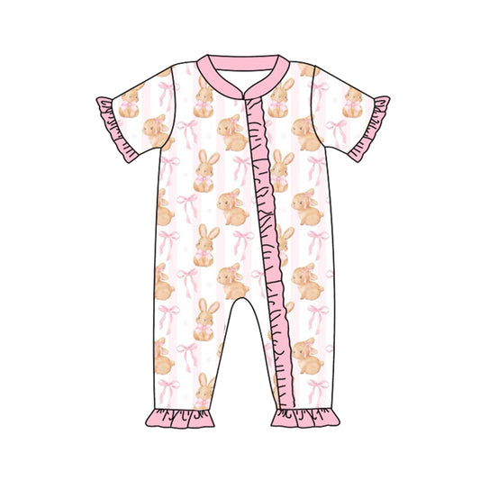 Cute Easter bunny pink bow zip romper preorder
