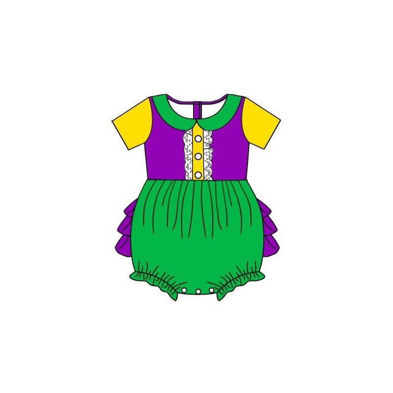 Toddle baby girl Mardi Gras holiday romper preorder