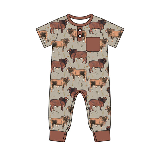 baby boy bull design short sleeve zip romper preorder