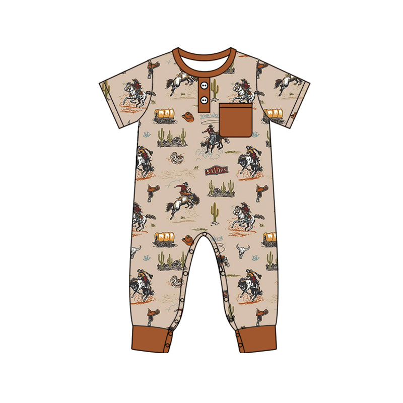 Western cowboy rodeo short sleeve zip romper preorder
