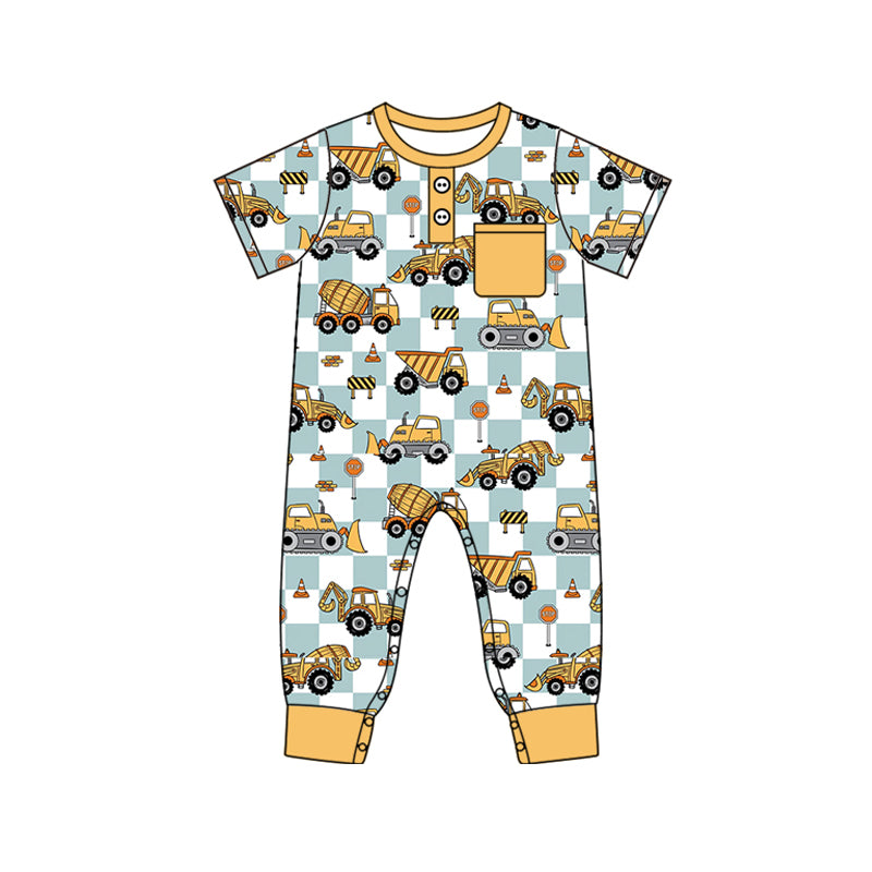 Toddle baby boy short sleeve construction zip romper preorder
