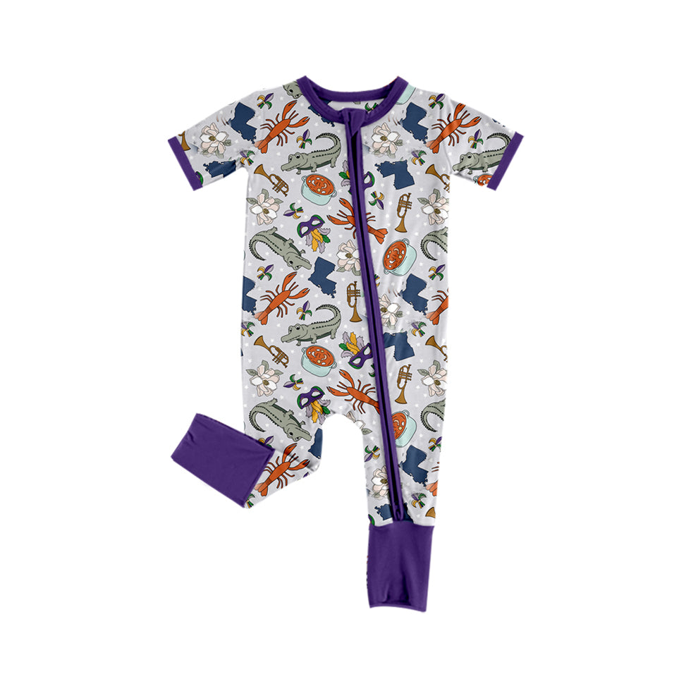 Toddle baby girls Mardi Gras lobaster zip romper preorder