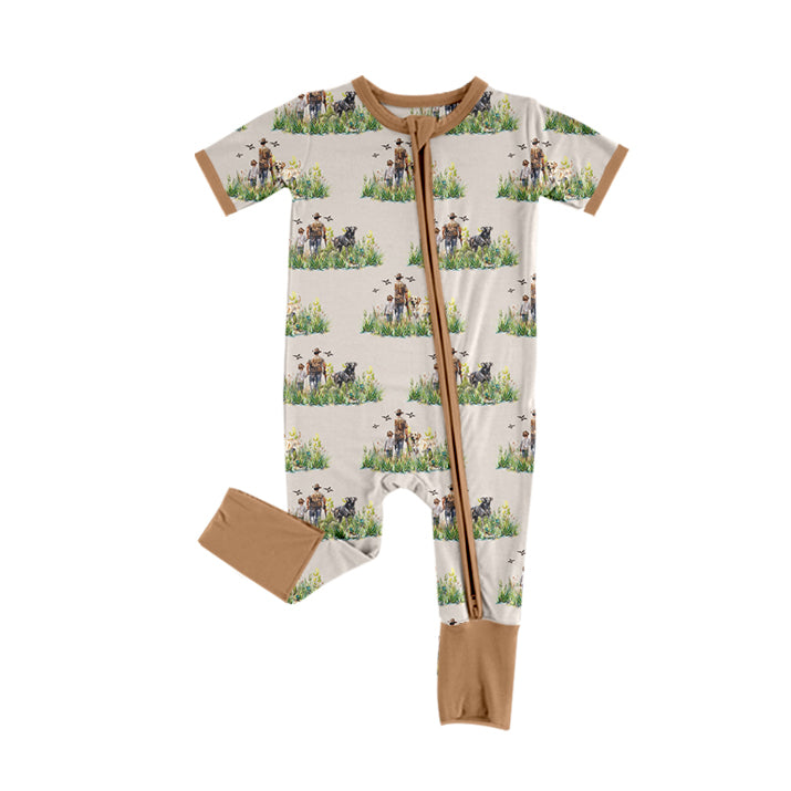Hunting season dog design boy zip romper preorder