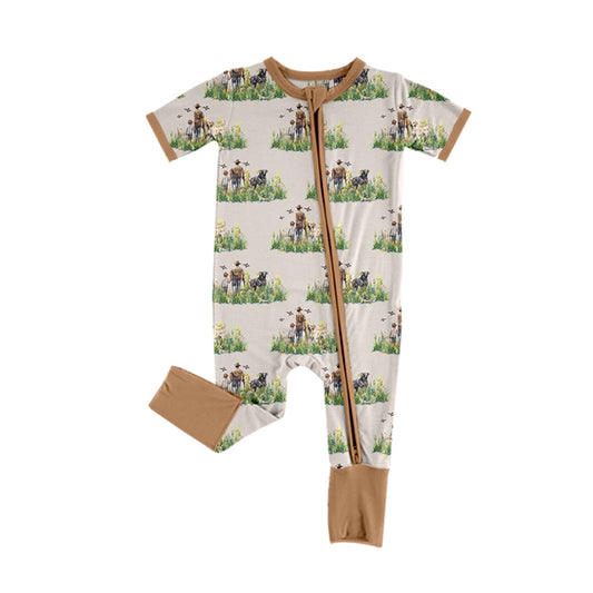 Hunting season dog design boy zip romper preorder