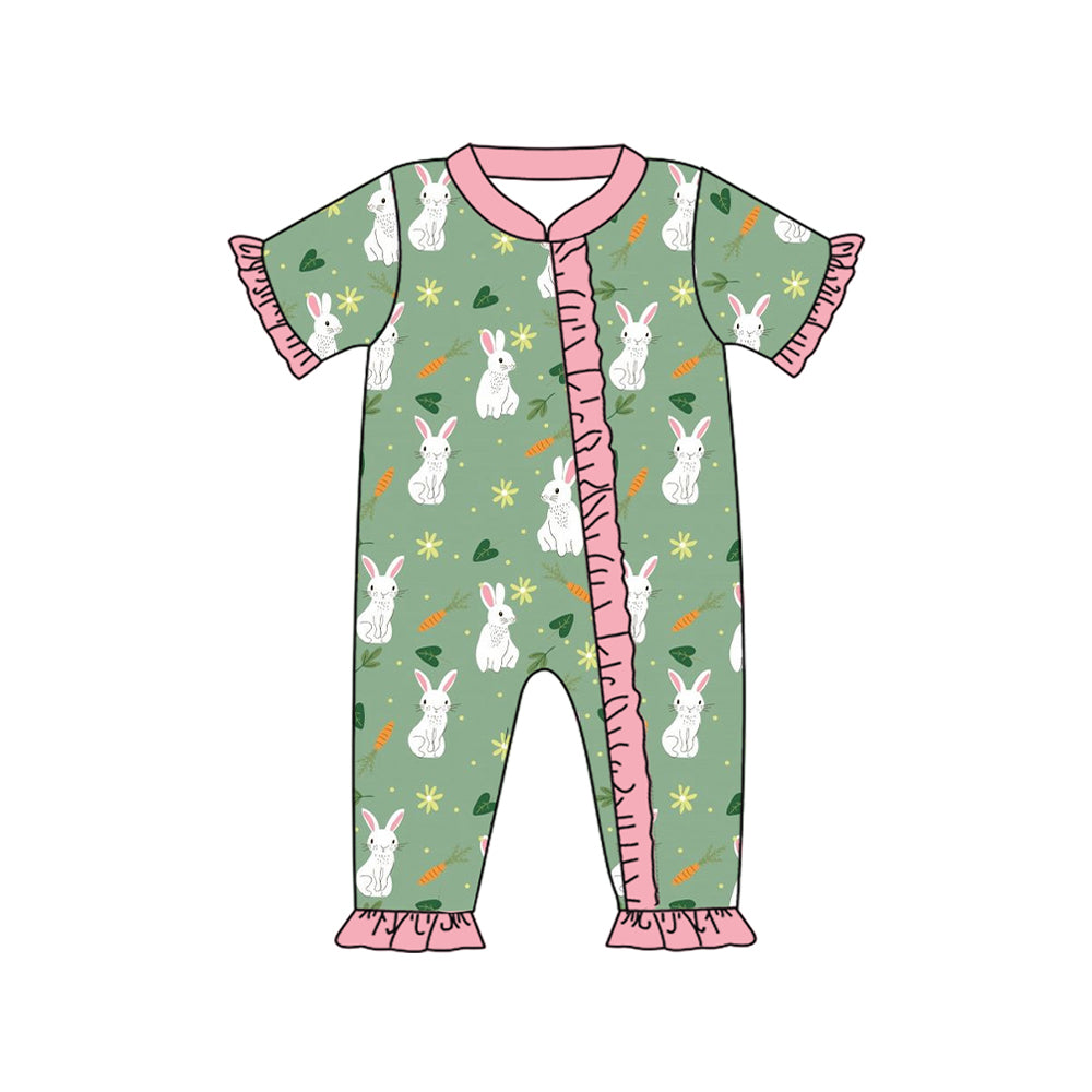 Easter bunny carrot kids short sleeve zip romper preorder