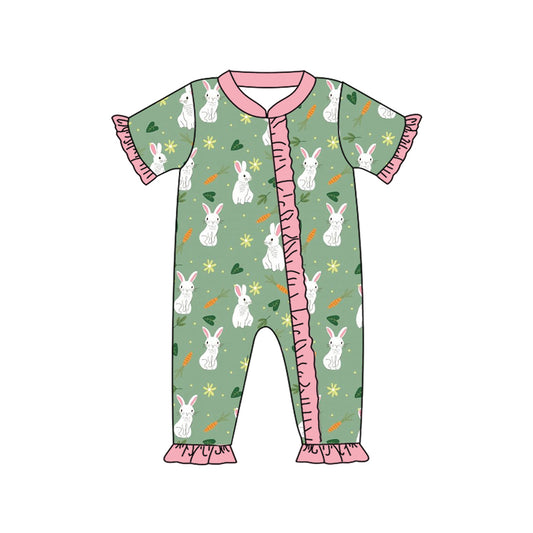 Easter bunny carrot kids short sleeve zip romper preorder