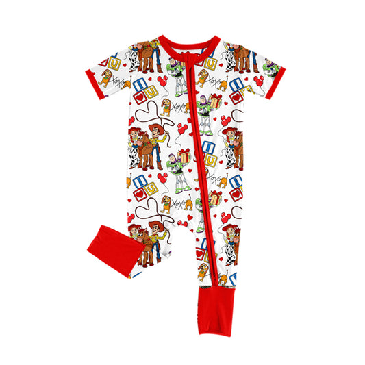 Velentines day cartoon story baby girls zip romper preorder