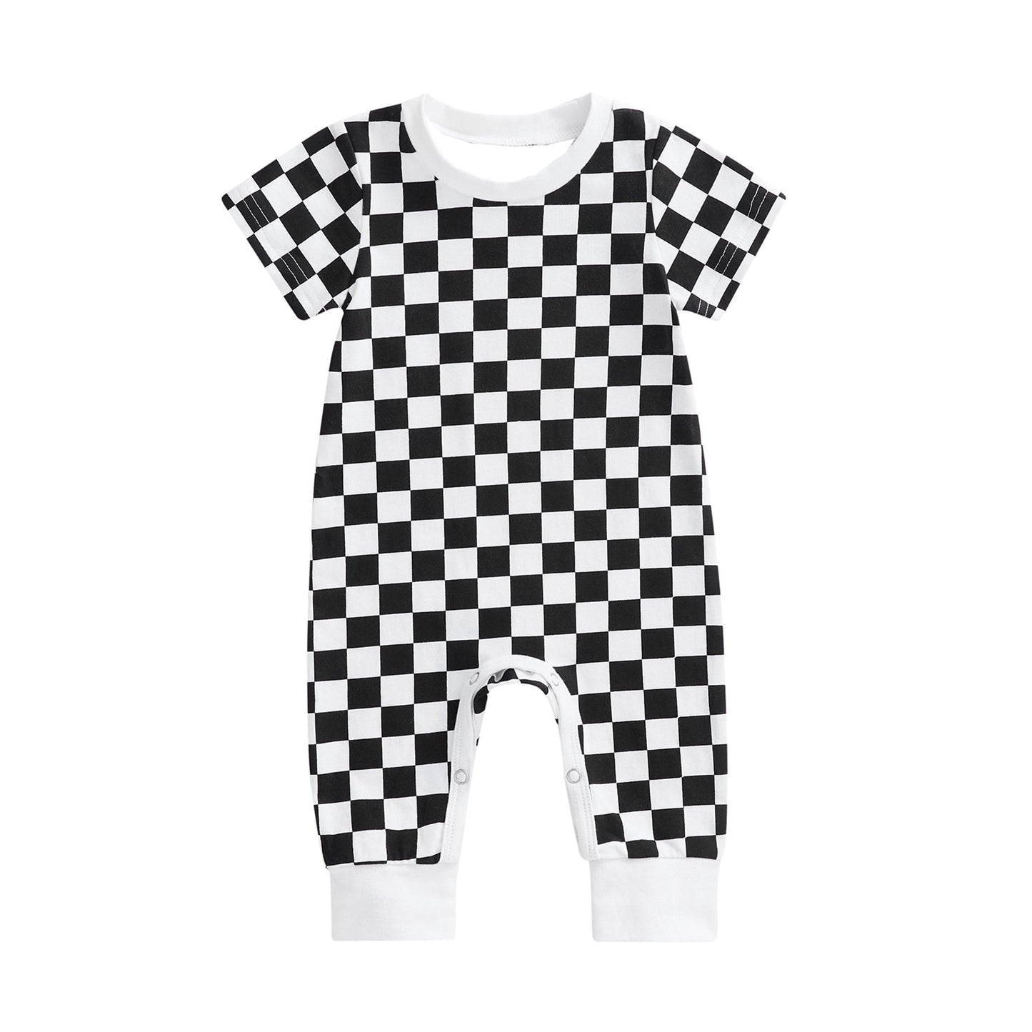 Toddle baby boy black checkered romper preorder
