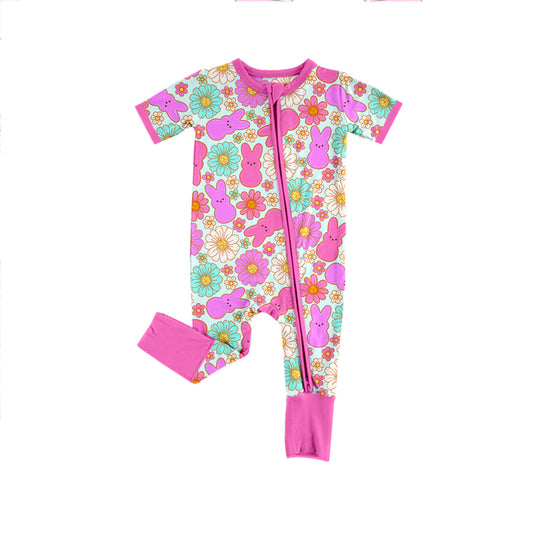 Easter bunny floral print girls romper preorder