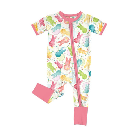 Easter bunny baby girls short sleeve zip romper preorder